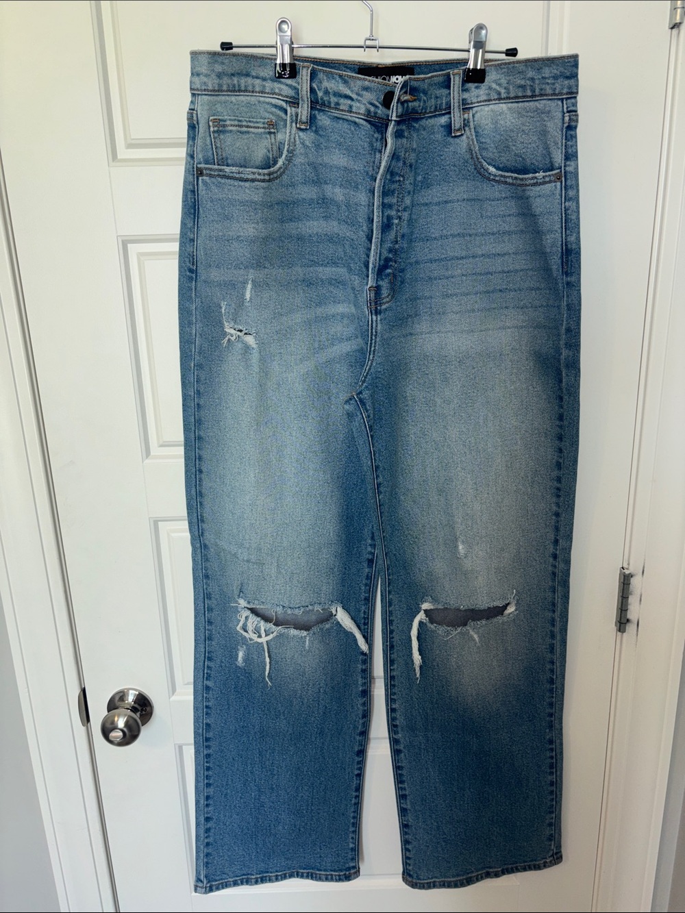 Fashion Nova Distressed Light Blue Denim Jeans